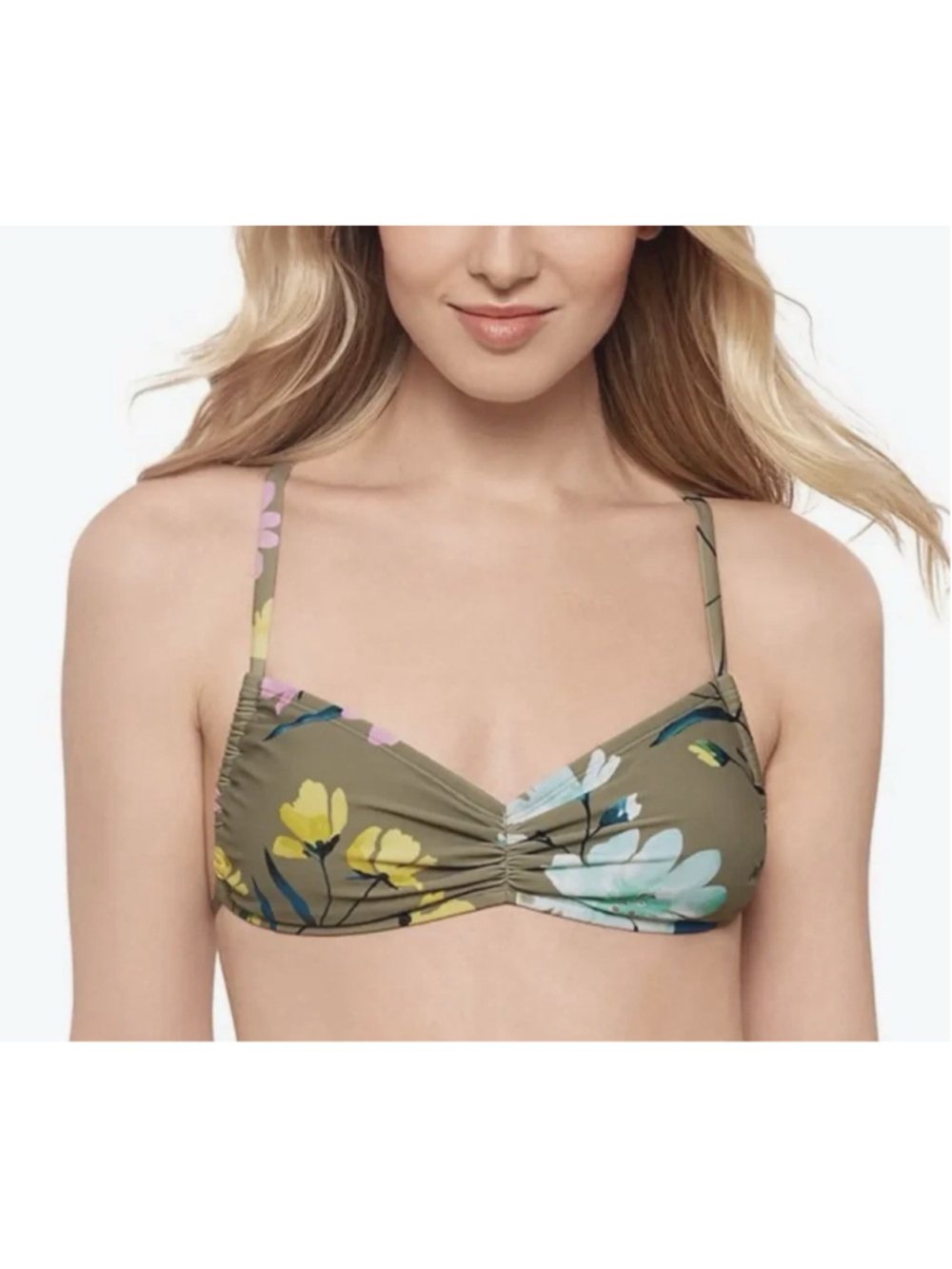 Salt + Cove Juniors' Floral Print Bralette Bikini Top, Sage Green / Multi XSmall